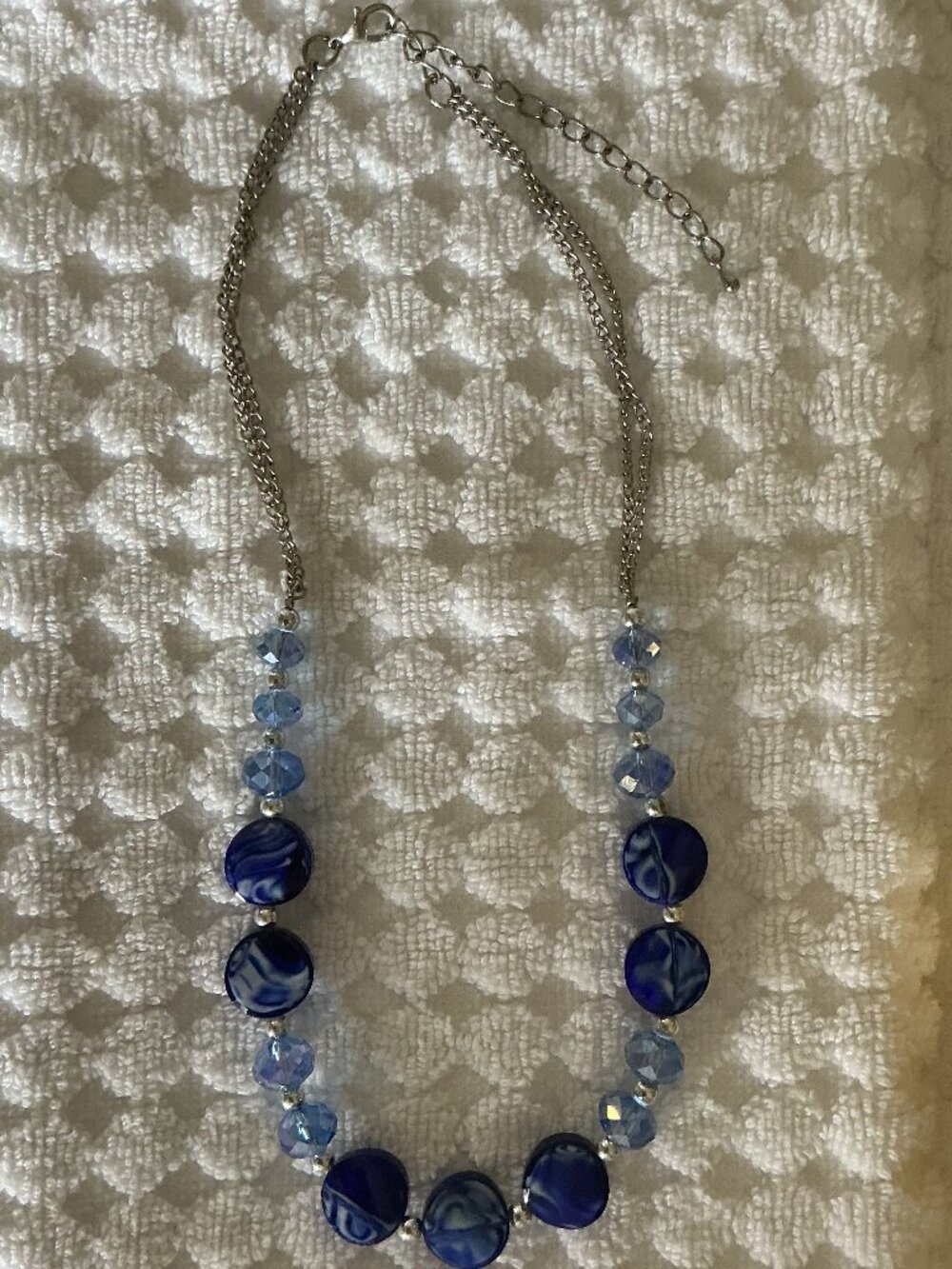 Murano Glass Style Blue Beaded Chain Necklace